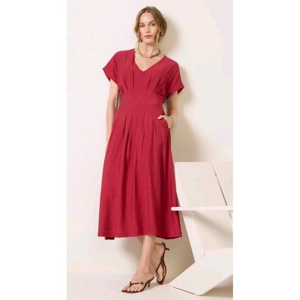 NWT Evereve Red Miranda Dolman Smocked Midi Dress Minimalist Casual Size Small